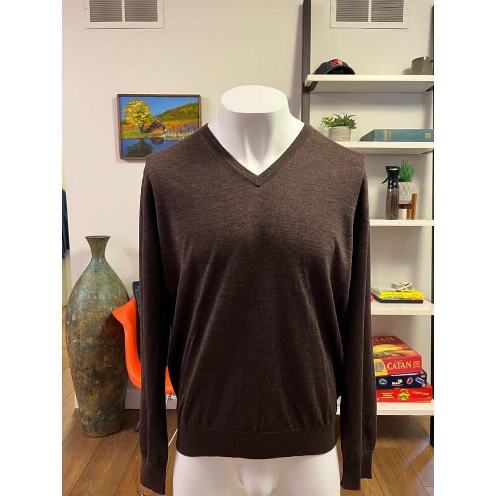 ZEGNA Cashmere/Silk V-Neck Pullover Sweater in Brown - Size 56/XXL